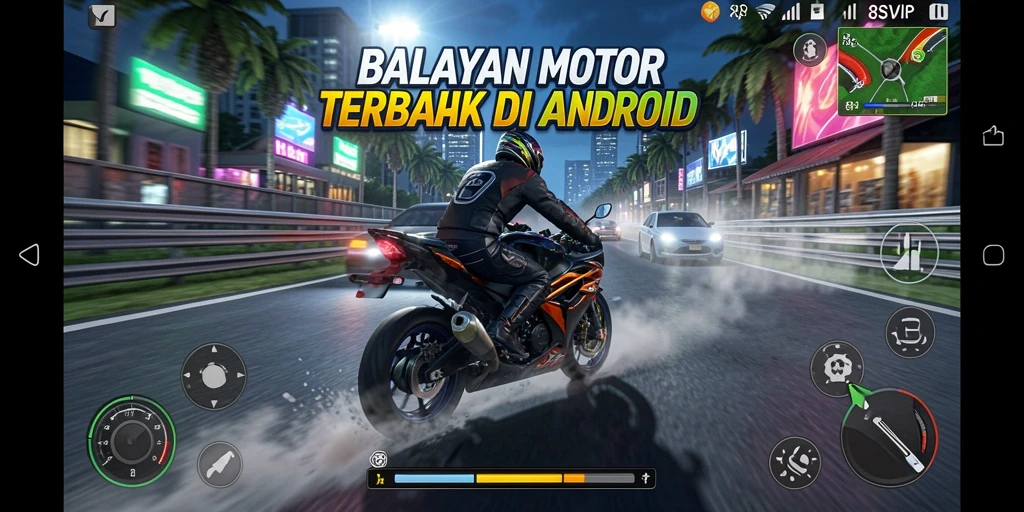 Gameplay seru 8SVIP dengan balapan motor yang mendebarkan.