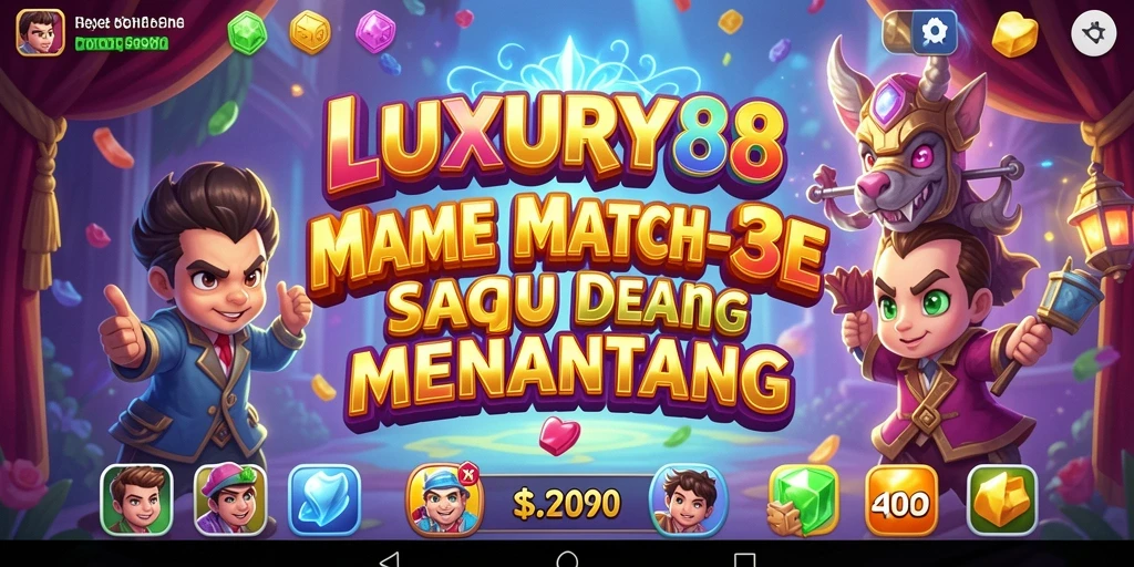 Screenshot utama LUXURY88 menampilkan keseruan gameplay Match-3.