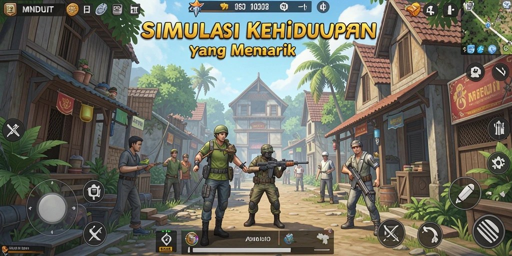 Tampilan gameplay MNDUIT yang menampilkan simulasi kehidupan yang mendalam.