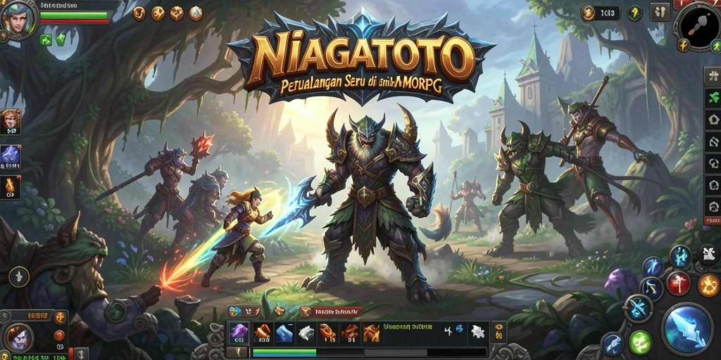 Tampilan gameplay epik dalam NIAGATOTO dengan karakter beraksi di dunia fantasi.